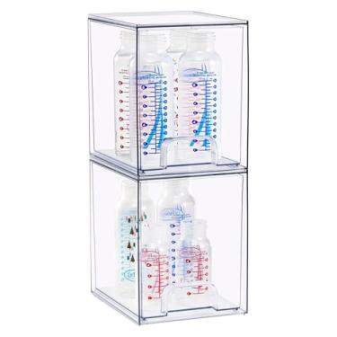 Imagem de Sorbus Gavetas empilháveis de acrílico, 2 caixas organizadoras de plástico transparente para mamadeiras, maquiagem, banheiro, penteadeira e organização de bancada de cozinha, design de gaveta