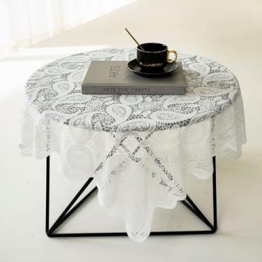 Imagem de Wuluwala Toalha de mesa pequena redonda de renda branca 89 cm, toalha de mesa de tecido de renda floral romântica estilo francês, toalha de mesa decorativa para casamento, chá de bebê, festa estilo1