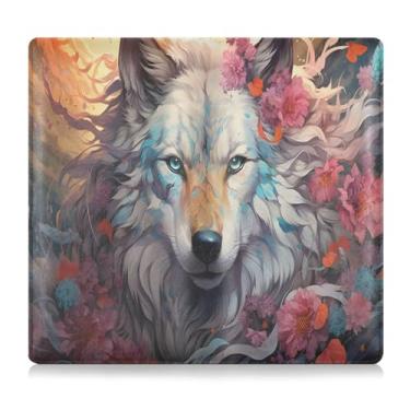 Imagem de CEBUGI Estojo organizador de documentos com lobo branco cercado por flores, porta-luvas, porta-luvas, 12,5 x 24 cm