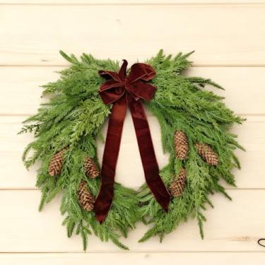 Imagem de Guirlanda de Natal feita à mão com laço, enfeites de guirlanda, decoração de Natal aprovada para uso doméstico ao ar livre, B, 52 cm