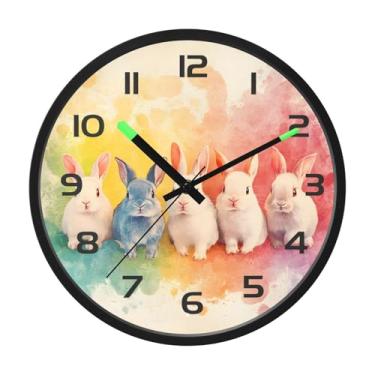 Imagem de CEBUGI Relógio de parede com luz noturna de 30,5 cm que brilha no escuro com sensor de voz, relógios de parede de coelhos, operados por bateria para decoração de quarto e sala de estar