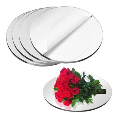 Imagem de Espelho redondo de 25 cm para centros de mesa, 4 peças, placa de espelho de acrílico, círculo, parede, espelho, bandeja, espelho, para casamento, aniversário, Natal, Dia dos Namorados, decorações (25