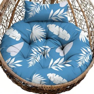 Imagem de Almofada de substituição para cadeira de ovo redonda ao ar livre, à prova d'água, 114 cm C x 114 cm L, almofadas para cadeira de ovo com almofada de encosto de cabeça, almofada macia de vime para