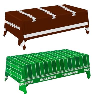 Imagem de Yunfan 2 peças de toalha de mesa descartável de futebol americano 137 cm x 274 cm capa de mesa de plástico marrom verde para mesas retangulares aniversário pé bola festa jogo dia decoração porta