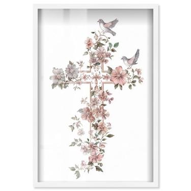 Imagem de Living Cross II Shadowbox Print Jesus Wall Art por Art Remedy, moldura branca, 28 x 40 cm