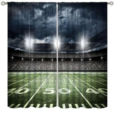 Imagem de AAVEUP Cortinas blecaute de futebol para meninos, esportes, esportes americanos, rúgbi, verde, campo de futebol, estádio de futebol, tratamentos para janelas, varão, bolso drapeado para crianças