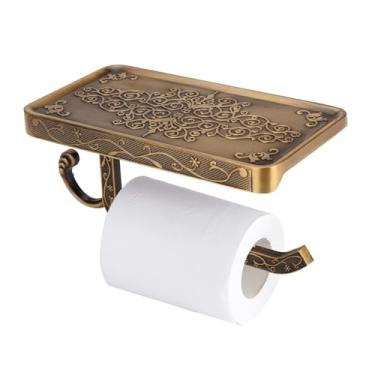 Imagem de GLOGLOW Suporte de para Lenços de Com Prateleira de Telefone, Montado na Parede, Design Vintage, Cor Cromada, 7,2 X 3,94 X 0,79 Polegadas, Vaso Sanitário de Latão Antigo (Antigo)