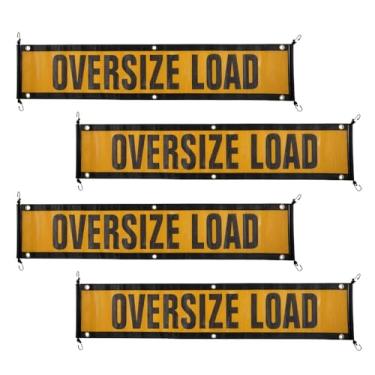 Imagem de Mytee Products Pacote com 4 placas de carga grande de 30,5 x 152,4 cm para caminhões com cordão elástico e gancho - faixa de carga grande de malha elástica para veículos escolta, carro, reboque de