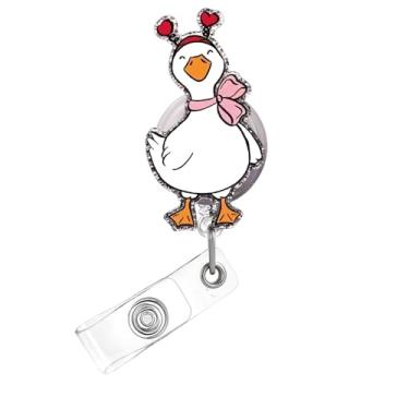 Imagem de Carretel de crachá de dia dos namorados, lindo crachá de acrílico de ganso para crachá de identificação, suporte retrátil telescópico engraçado com clipe de jacaré, acessórios para enfermeiras