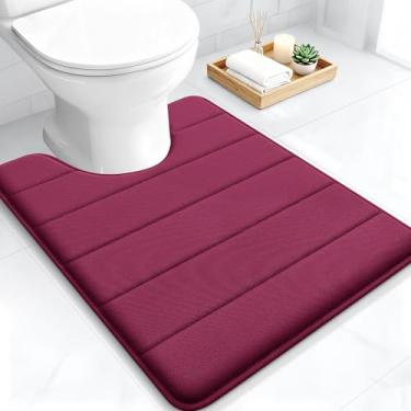 Imagem de OLANLY Tapetes de banheiro listrados de espuma viscoelástica em forma de U 61 x 50, tapetes de banho super macios e absorventes, secagem rápida, tapete de vaso sanitário lavável na máquina, tapete de