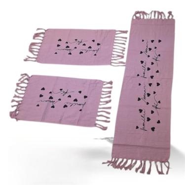 Imagem de Kit Tapete Cozinha 3 Peças Algodão Artesanal com Passadeira Geométrica Decorativa(Rosa)