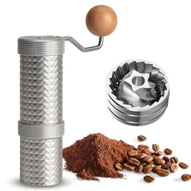 Imagem de Moedor de grãos de café ajustável para uso doméstico, aço inoxidável, moedor de expresso manual, posicionamento de rolamento duplo, com base antiderrapante 2 em 1, manivela de madeira, moedor de café