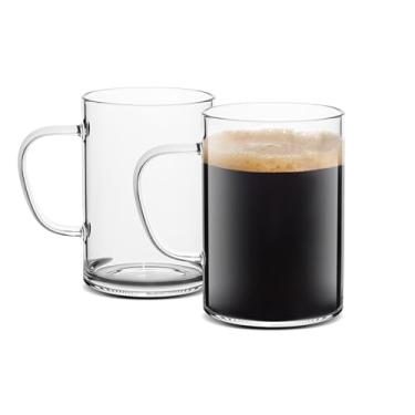 Imagem de Conjunto de 2 canecas de café de vidro LUXU de boca larga Mocha Hot Beverage Mugs (48 g), Copos de café expresso transparente com alça, copo de bebida sem chumbo, perfeito para latte, cappuccino, chocolate quente, chá e suco