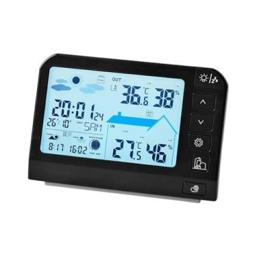 Imagem de Ｂｅｓｇａ Estação Meteorológica com Despertador Digital Multifuncional: Relógio Meteorológico com Medidor de Temperatura E Umidade para Escritório, Sala de Estu, Style B Black, Tamanho real