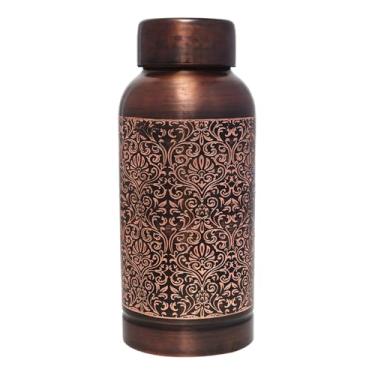 Imagem de ANCIENT IMPEX Garrafa de água de cobre puro – padrão floral de 600 ml | Garrafa de cobre Ayurveda à prova de vazamento para saúde e hidratação diária