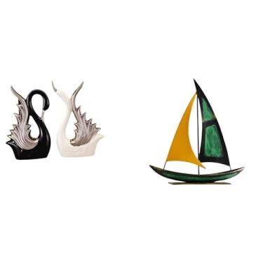 Imagem de Whtkoph Estatuetas de Cisne, Escultura em Cerâmica E Ferro, para Mesa, Prateleira, Aniversário, Lareira, Escrivaninha, Estante, Centro de Mesa.