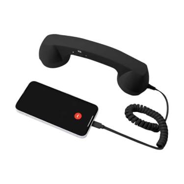 Imagem de SAMIQU Aparelho de telefone retrô para celular – Design clássico com aderência ergonômica e som claro, receptor de celular com microfone e alto-falante, adequado para pais idosos (Tipo-C) (preto)