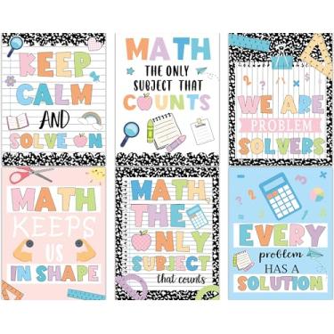 Imagem de 6 peças de pôsteres de matemática, caderno de composição, decoração de sala de aula, divertida, motivacional, matemática, educacional, arte de parede para o ensino fundamental e médio, quadro de