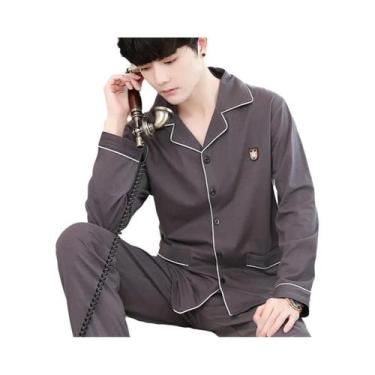 Imagem de Pijamas De Algodão De Manga Longa Para Homens Em Tamanhos Grandes, Con