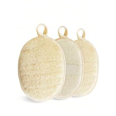 Imagem de Esponja esfoliante de bucha natural, esfregão de fibra vegetal para chuveiro e cozinha para pele sensível, esponja de banho reutilizável para homens e mulheres