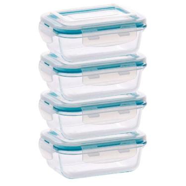 Imagem de Pote Vidro Hermético Marmita Tampa Plástico 640ml Conjunto com 4 - GIR