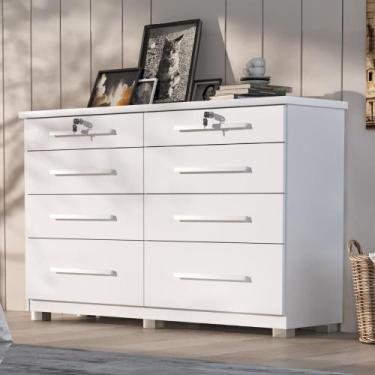 Imagem de Comoda Monza com Chave 8 Gavetas Com Pés - Tonielque Móveis, Branco