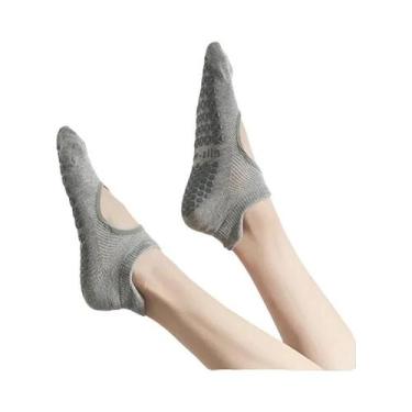 Imagem de Meias De Algodão Para Pilates E Yoga Femininas Antiderrapantes Com Des