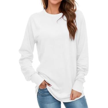 Imagem de Moletom AURUZA para mulheres de manga comprida com gola redonda branca