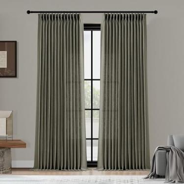 Imagem de Cortinas de linho plissadas de 224 cm para sala de estar, cinza escuro do chão ao teto, cortinas plissadas, texturizadas, grossas semitransparentes, com ganchos para quarto, quarto resistente, 2