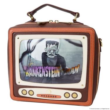 Imagem de Loungefly Bolsa Transversal Universal Monsters Vintage TV Tripla Lenticular, Couro Vegano (Poliuretano), Estampado, Amigável ao Vegano, Unissex, 10 Slots para Cartões, Zíper, 2.75”W x 4.25”