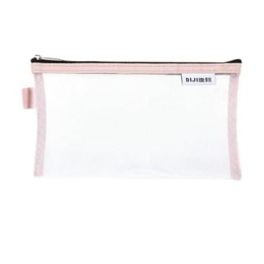 Imagem de Bolsa portátil casual transparente bolsa de escova cosmética bolsa de armazenamento de papelaria bolsa pequena carteira nylon (G, rosa)