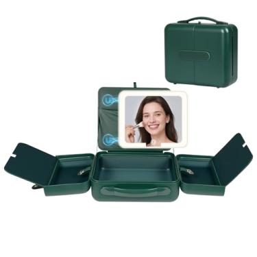 Imagem de BEAUTY CASE Estojo de maquiagem com luz LED e espelho magnético, bolsa organizadora de cosméticos portátil de 30,5 cm com 3 divisórias, recarregável, grande capacidade, iluminação brilhante, presente
