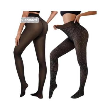 Imagem de Leggings Femininas Forradas Com Fleece, Pacote Com 2, Meia-Calça Preta