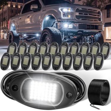 Imagem de YONEDA 20 cápsulas de luzes brancas de rocha 6000K 42LED ultra brilhantes IP68 à prova d'água para caminhões, SUV, UTV, ATV, RZR, carros, barcos, captador de motocicleta, com fio de extensão de 12 m