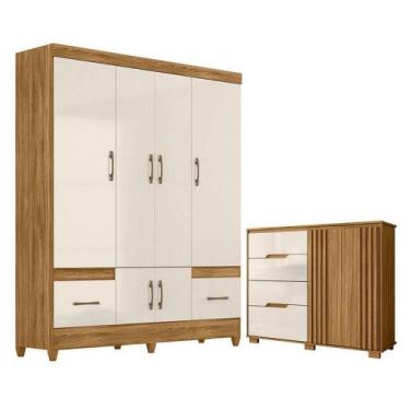 Imagem de Guarda Roupa Casal Ms912 E Cômoda Texas Freijó Off White - Moval - MOV