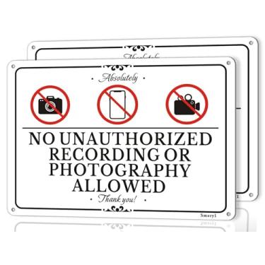 Imagem de Smeryl Placas não autorizadas para gravação ou fotografia, 25,4 cm x 17,8 cm, sem fotos ou sinais de vídeo, sem placa de fotografia, suporte autoadesivo, acrílico grosso, fácil de instalar, pacote com