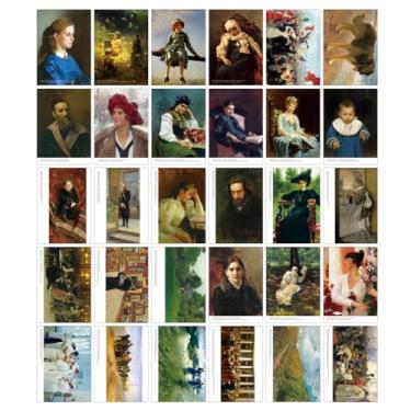 Imagem de HOSTEESSCHOICE Beautiful Art Conjunto de 30 cartões postais de arte russa Ilya Yafimovich Repin pacote variado de cenário de pintura famosa