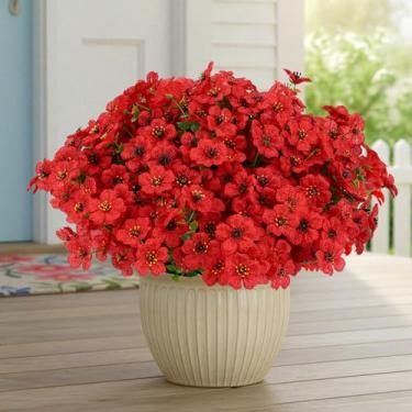 Imagem de CEWOR 12 pacotes de flores artificiais para ambientes externos, margaridas de seda falsa com folhas de eucalipto, flores artificiais para jardim, porta da frente, varanda, pátio, decoração de casa