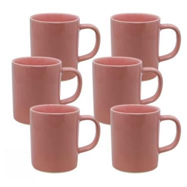 Imagem de Jogo de 6 Canecas Xícara de Porcelana Preta - Ideal para Café, Chá e Cantinho do Café, Kit Mesa Posta Elegante para Casa (Rosa)