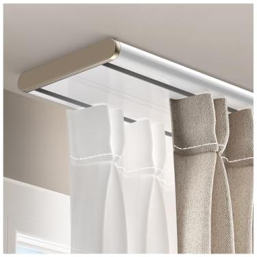 Imagem de Trilho de cortina de fileira dupla resistente de 14,8 m - Conjunto de trilhos deslizantes de alumínio silencioso para divisórias e cortinas, suporte de teto ajustável 70-600 cm, operação durável e