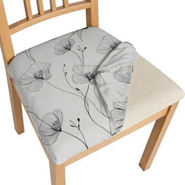 Imagem de BVBOX Conjunto de 4 capas de assento para cadeiras de sala de jantar, elásticas, multiestilos, capas de cadeira de jantar, laváveis e removíveis, protetores de assento (flor cinza macia, conjunto com