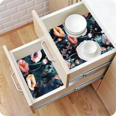 Imagem de Floralplus Forro de prateleira autoadesivo para gaveta de cozinha e forros de armário, papel de contato floral impermeável para bancada, despensa, banheiro, 45 x 199 cm