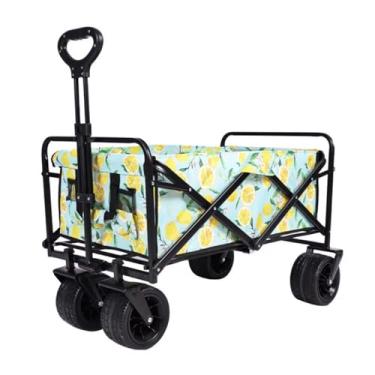 Imagem de Carrinho de praia dobrável resistente com capacidade de 100 L, carrinhos utilitários dobráveis com rodas universais silenciosas, carrinho de puxar para todos os terrenos para uso ao ar livre