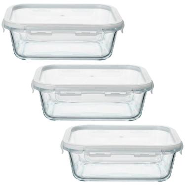 Imagem de Jogo de Potes Herméticos de Vidro Borossilicato com Travas Retangular 1040ml 3 Peças - Vista Home