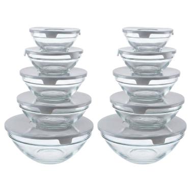 Imagem de Jogo de Potes em Vidro Redondo com Tampa 10 peças Cinza  - Vista Home