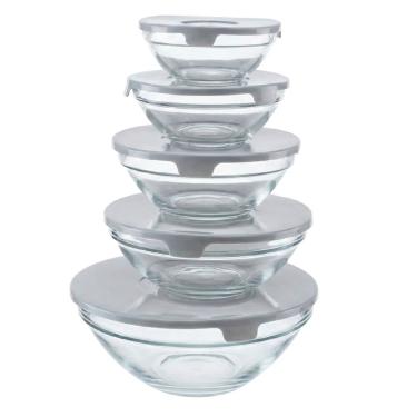 Imagem de Jogo de Potes em Vidro Redondo com Tampa 5 peças Cinza  - Vista Home