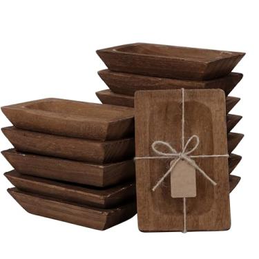 Imagem de Tioncy 12 tigelas de massa de madeira rústicas decorativas de madeira para decoração com cartão, madeira paulownia esculpida à mão, para decoração de casa, velas, presentes de casamento, artesanato