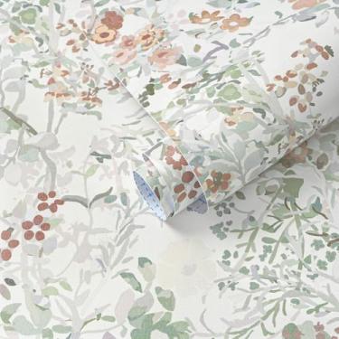 Imagem de Ismoon Papel de parede floral vintage para contato branco e rosa papel de parede boho flor rosa removível autoadesivo vinil papel de parede para armários prateleiras quarto decoração de parede 44 x