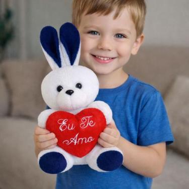 Imagem de Coelho Para Páscoa com Coração Boneco Decorativo Pelúcia 30cm Fofo Pre