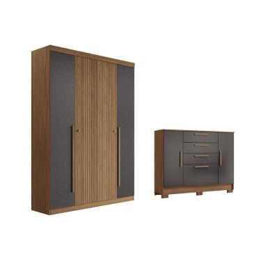 Imagem de Guarda Roupa +cômoda 2 Peças Qc341 Jatobá/grafite - Santos Andirá